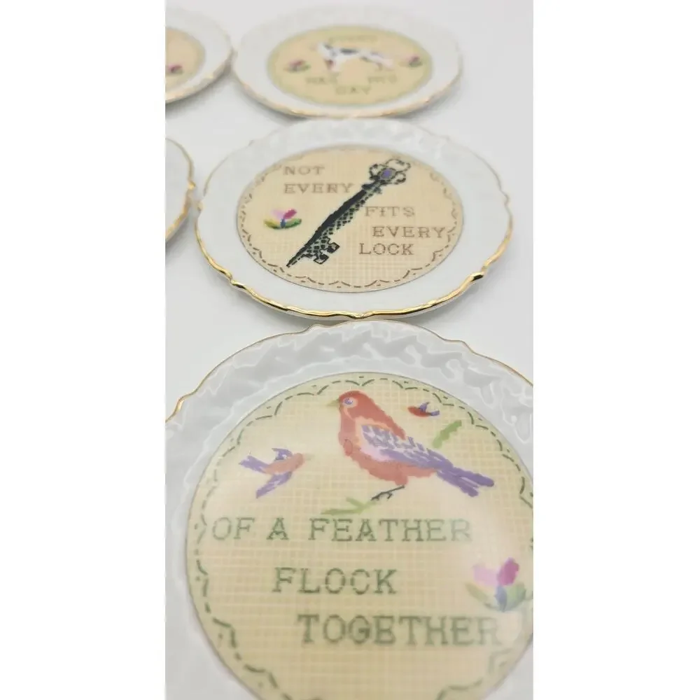 VTG Ardalt Golden Rule Virtues Set of Six Needlepoint 1950's Japan Plates